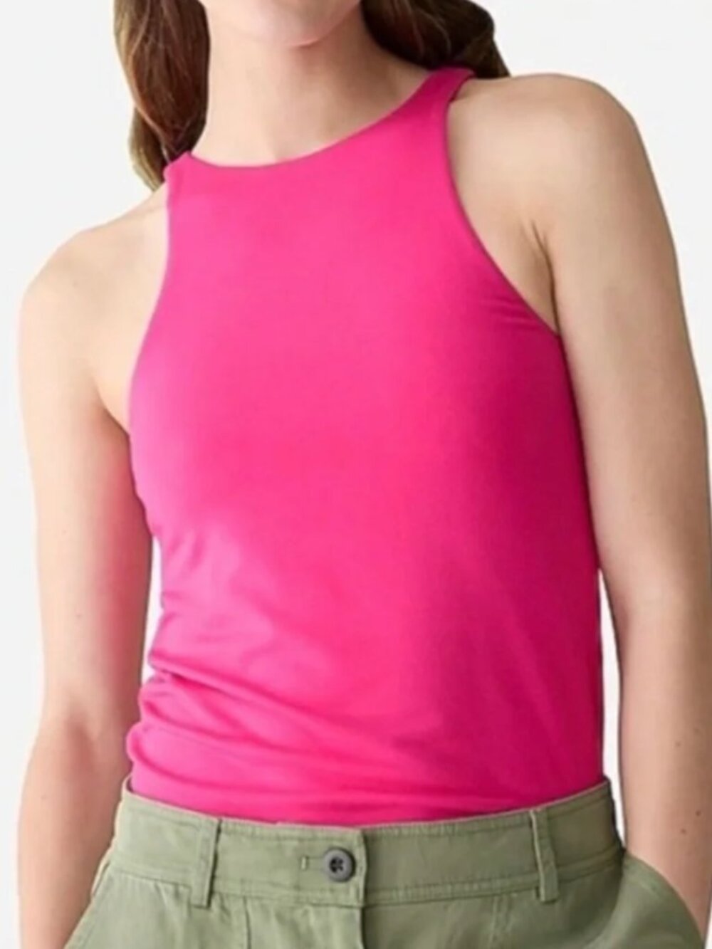 J. CREW FormKnit High Neck Cutaway Tank Top Bright Pink Sleeveless Fitted Summer